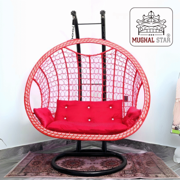 "Double Seater Swing Chair with Stand & Cushions - Mughal Star"