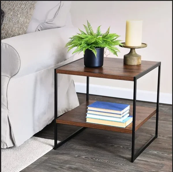 "Industrial Square Side Table with Shelf – Sturdy Metal Frame, Easy Assembly"