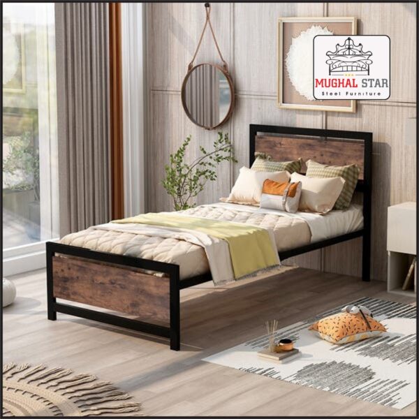 Iron Wood Single Bed – Stylish and Durable Iron Bed Design