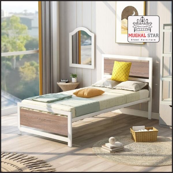 Single Iron Wood Bed – Elegant Iron Frame