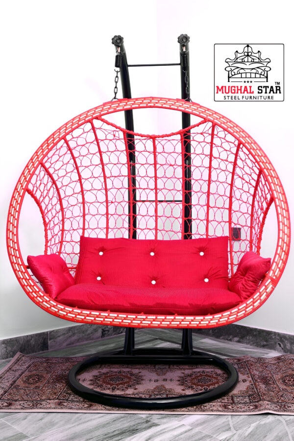 "Double Seater Swing Chair with Stand & Cushions - Mughal Star"